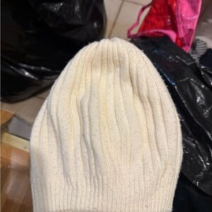 Cream Ribbed Knit Beanie